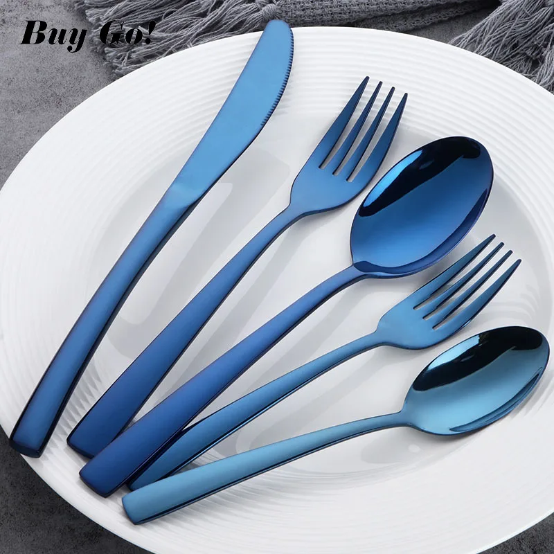 20pcs Luxury Blue Cutlery Set 18/0 Stainless Steel Dinnerware Set Restaurant Cutlery Knife Fork TeaSpoon Set Western Dinnerware