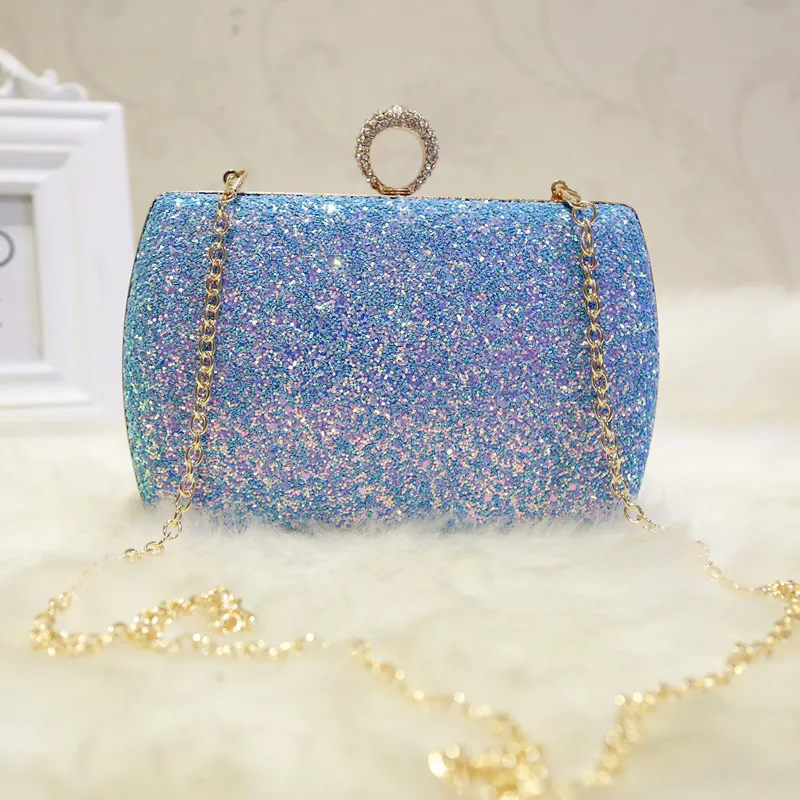 ETAILL Новая женская синяя блестящая сумка с блестками сверкающие вечерние кольца