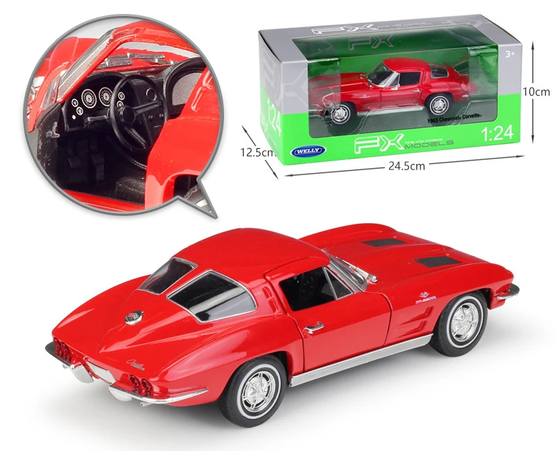 WELLY 1:24 макет машины 1963 Chevrolet Corvette литая под давлением игрушка автомобиль