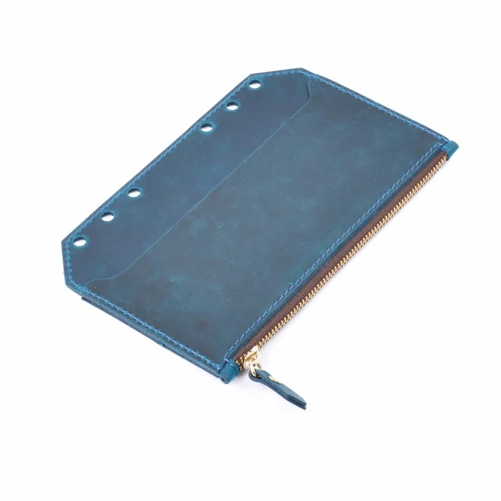 Blue Сумка на молнии из натуральной кожи для A6, кольца, блокнот, 6 отверстий, для хранения карт, 170x110 мм, для планировщика, органайзер, альбом для рисования - Цвет: Blue