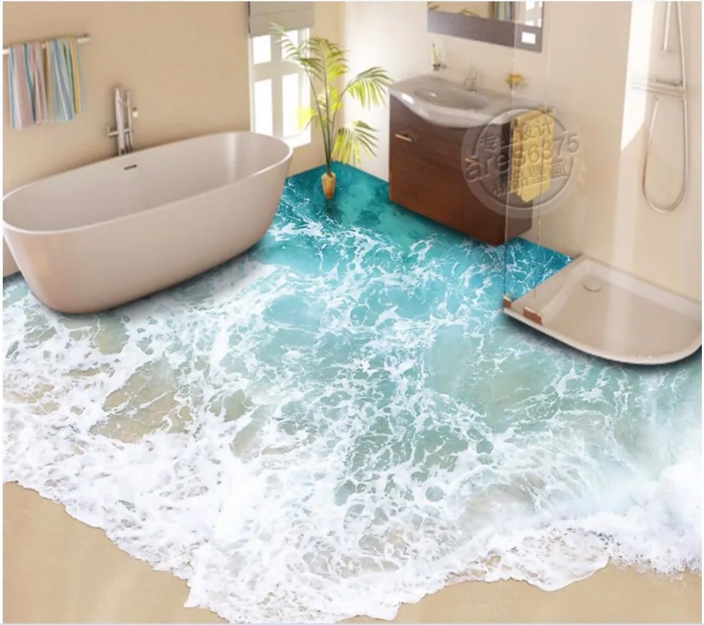 

Настенные 3d наклейки на пол на заказ, напольные пляжные волнистые наклейки, комнатный декор, самоклеящиеся рисунки из пвх, настенные 3d фреск...