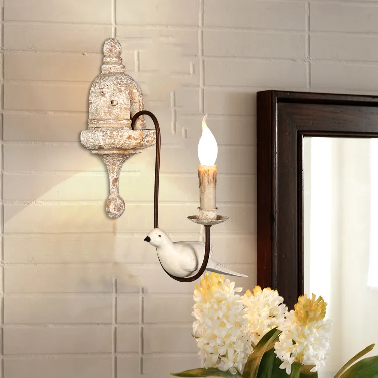 American Country Retro Woodwork Wall Lantern Villa Living Room Bird Creative Antique Old Iron Art Hotel Decoration Light | Лампы и