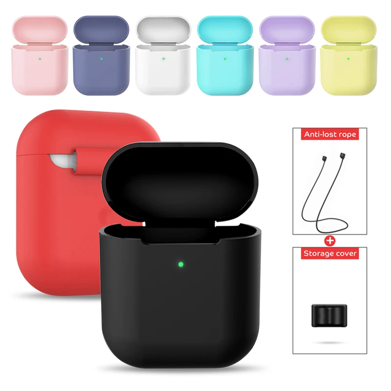 Ударопрочный чехол для Airpods 2 мягкий силиконовый с защитой от потери веревки Apple
