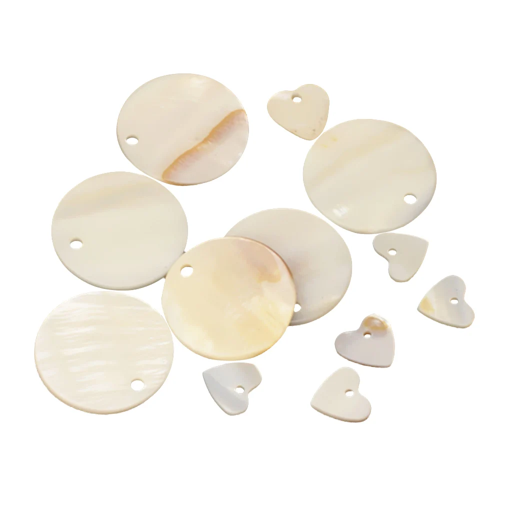 12 Pieces Natural Heart and Round Shell Charms Loose Beads Jewelry Pendant Earring Bracelet Findings Accessories | Украшения и