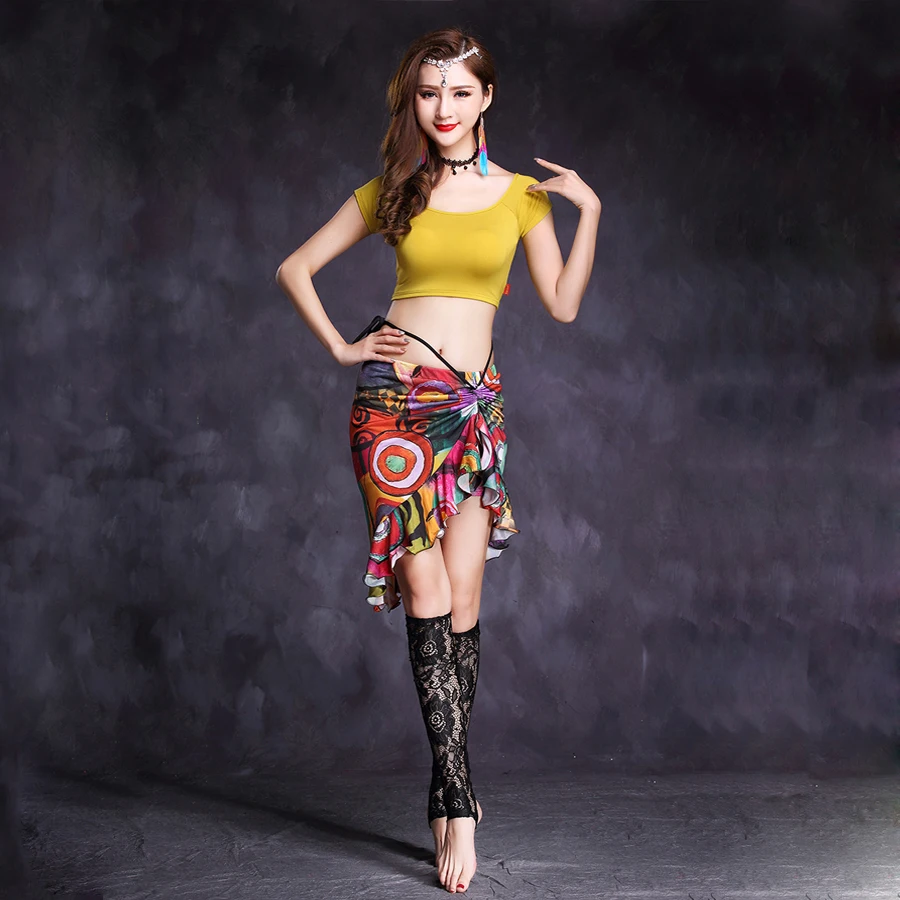 Женский набор костюма для танца живота комплект из 2 предметов блузка топ и юбка