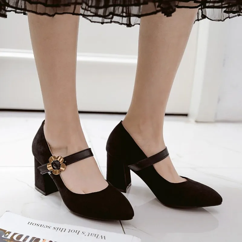 Женские туфли лодочки на толстом каблуке размеры 34 43|thick heel pumps|heels pumpswoman shoes mary janes |