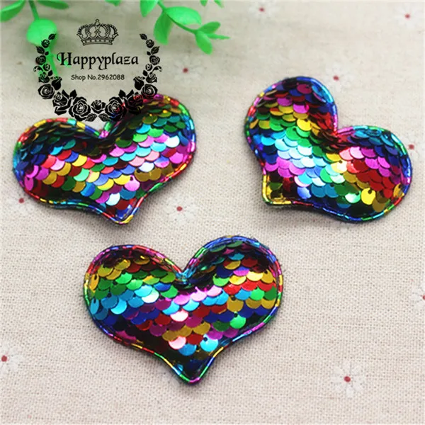 rainbow 10pcs 10 шт. 6 см блестки Сердце Мягкие патчи Аппликации для одежды Швейные принадлежности "сделай сам" украшение для волос бант - Цвет: rainbow 10pcs