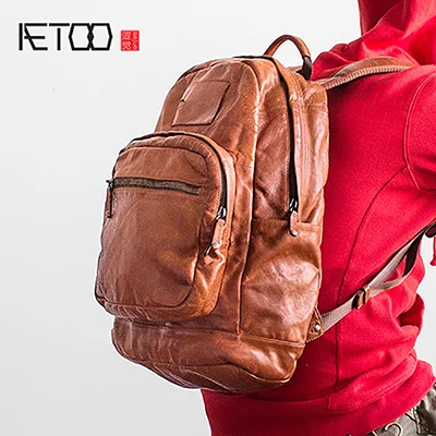 Brown Chestnut AETOO яркий цвет! Первый слой кожаный рюкзак из натуральной кожи мужской рюкзак - Цвет: Brown Chestnut