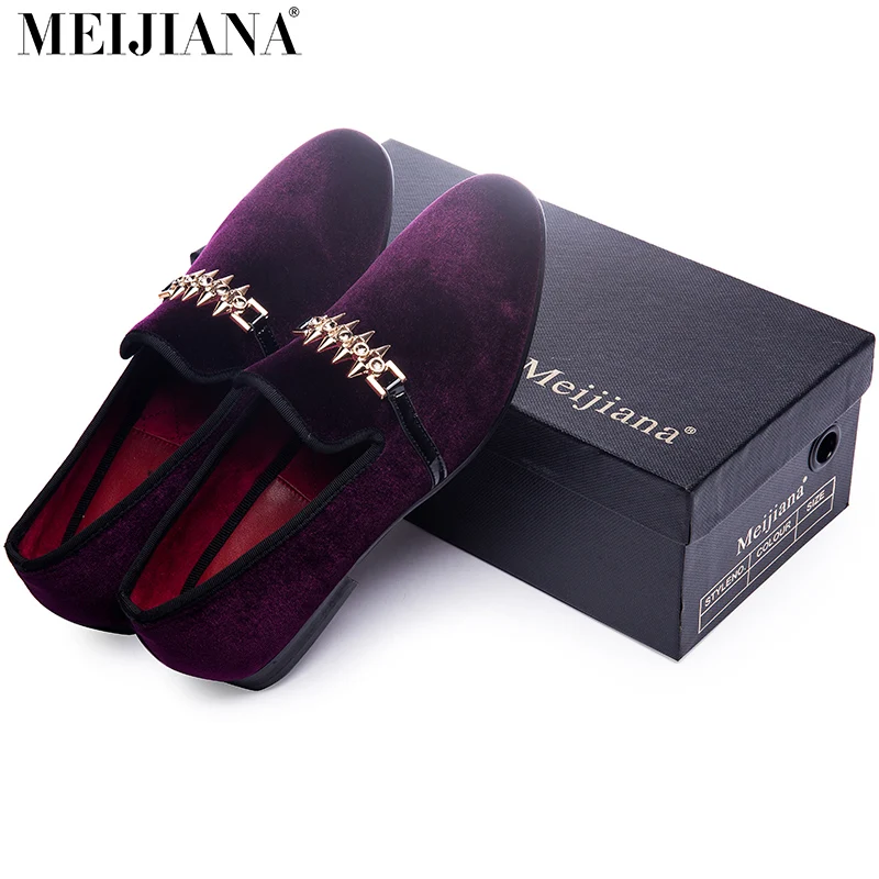 Мужские туфли роскошные лоферы мужские фиолетовые с металлической пряжкой
