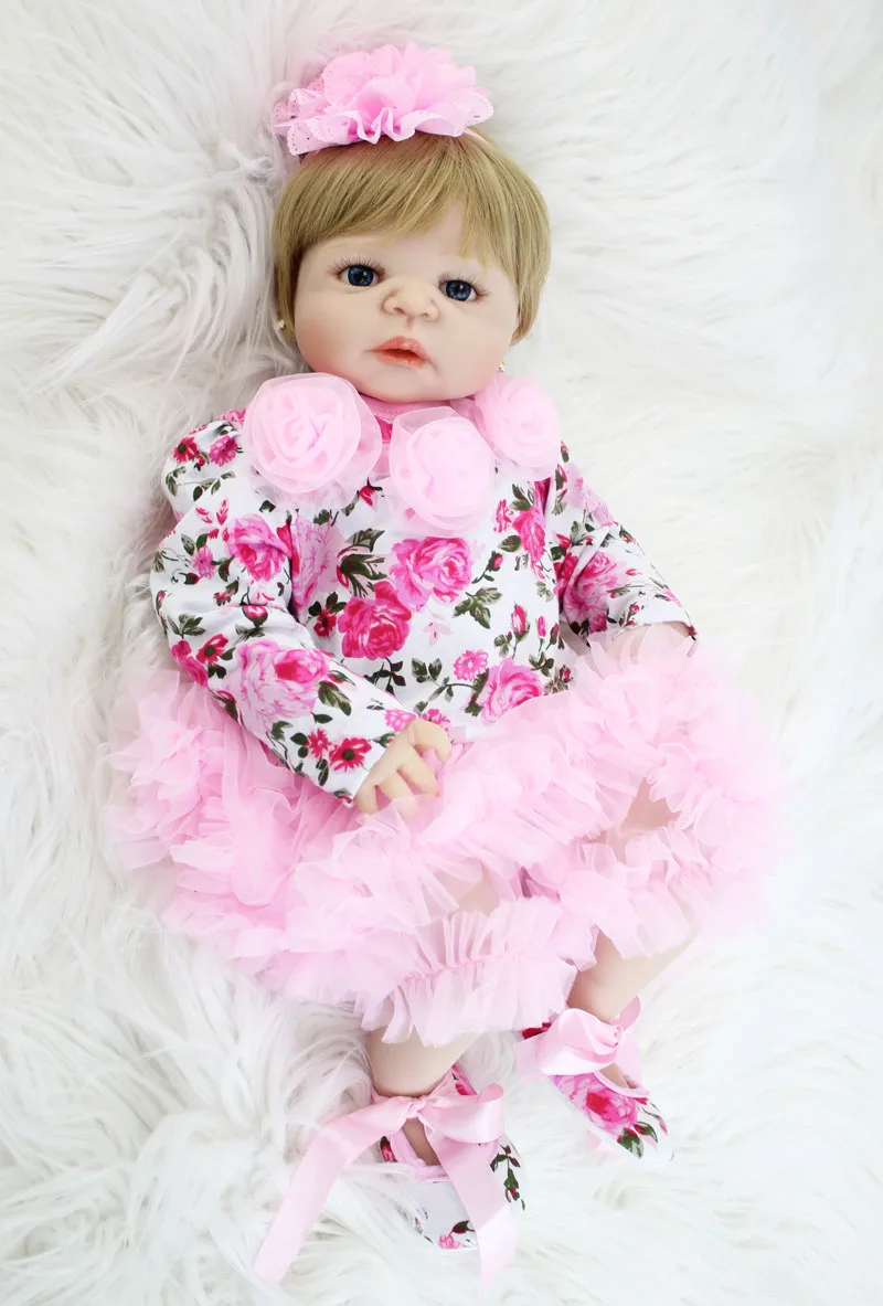 55 см полный силикона Reborn Baby Doll винил блондинка для новорожденных в стиле