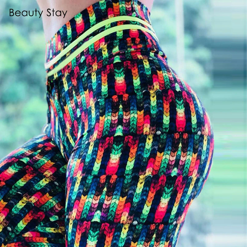 Женские разноцветные леггинсы beauty stay спортивные штаны с высокой талией и