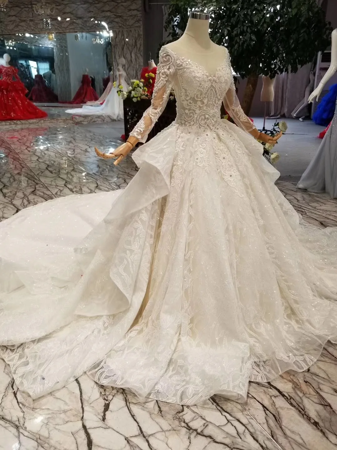 Ryanth Robe De Mariee 2019 новое бальное платье с длинным рукавом и круглым вырезом