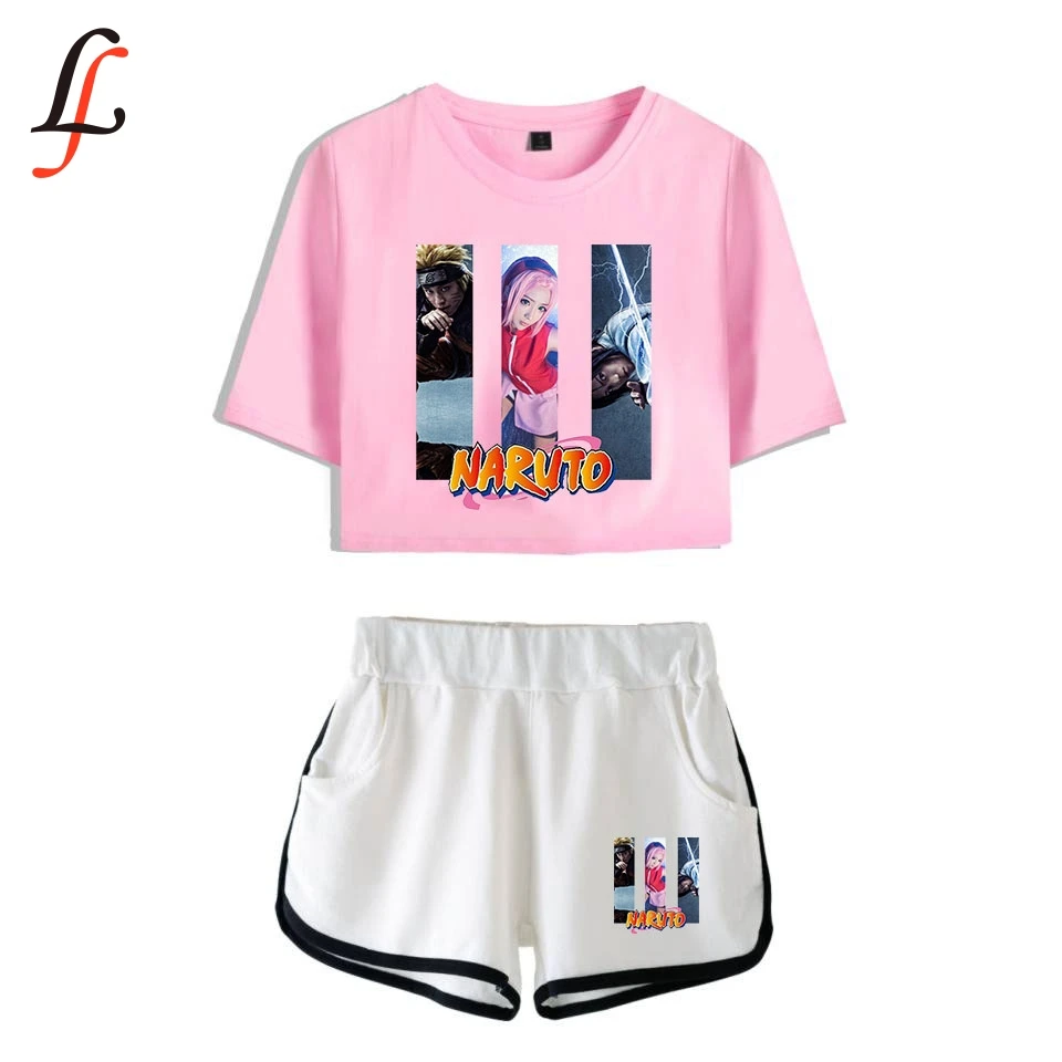 2019Naruto 2D Hot Sale Sexy Two Piece Sets Soft T-shirt and Elastic Shorts Kpop Harajuku New Fashion Fitness Style Clothing | Женская