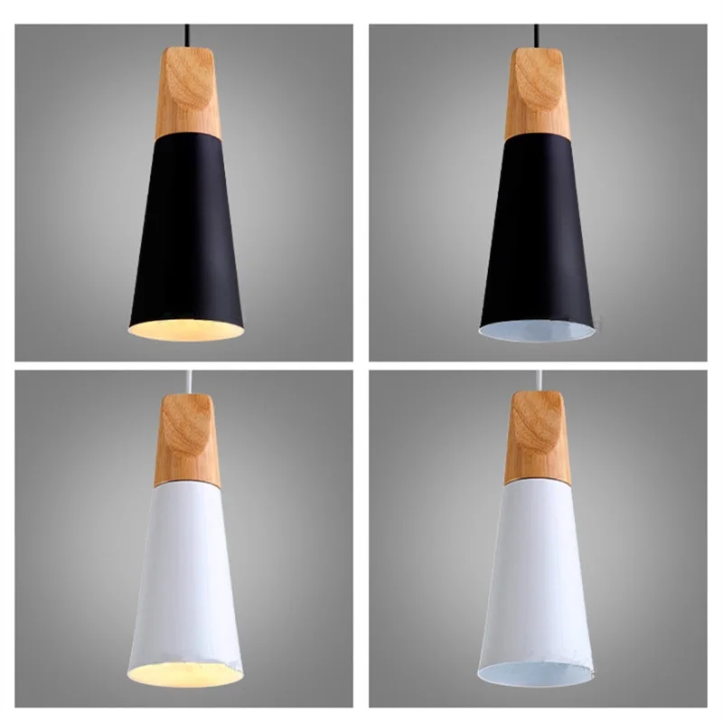 Винтажные деревянные подвесные светильники современные черные алюминиевые