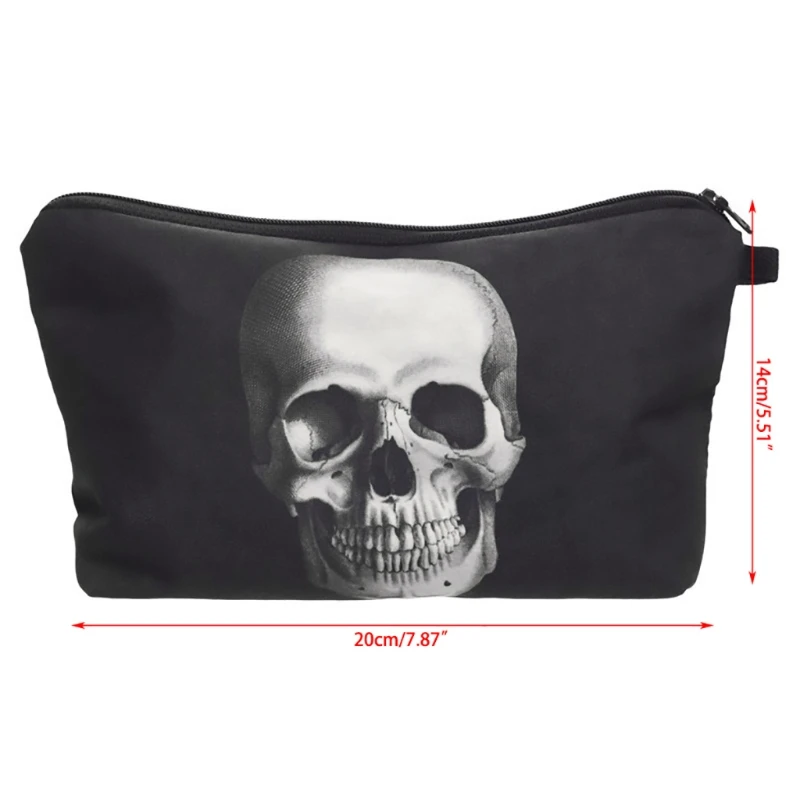 

Portable Travel Cosmetic Beauty 3D Printing Skull Makeup Bag Case Organizer Toiletry New Fashion Black Zipper Handbags