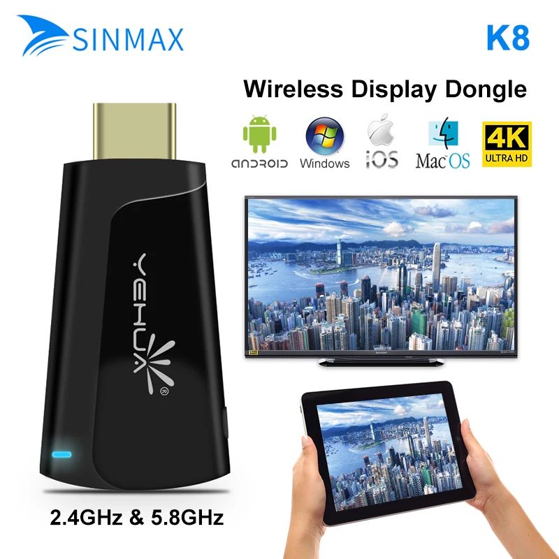 4K HD PC Android tv Stick 5G K8 умный беспроводной дисплей ТВ ключ Miracast airplay dnla для телефона android PK Anycast M100 netflix