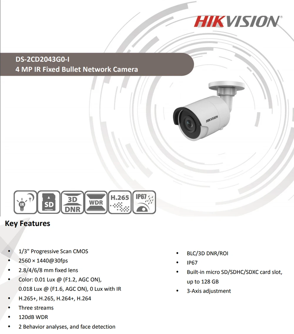 Hikvision DS-2CD2043G0-I 4MP пуля POE IP камера домашняя/уличная система безопасности H.265 IR 30m CCTV видеонаблюдения ONVIF