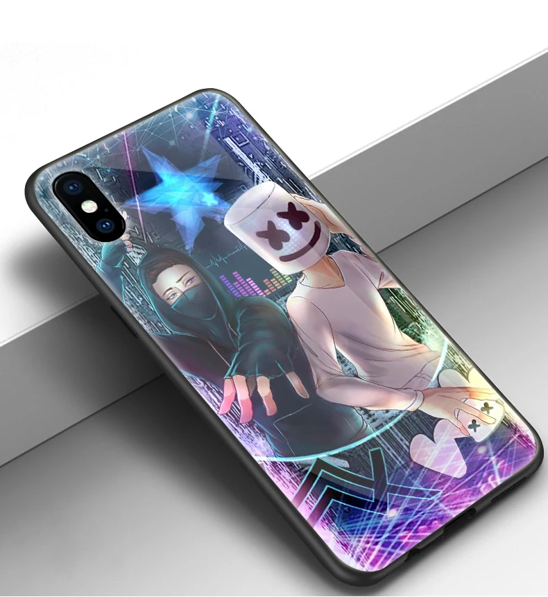 Закаленное стекло мягкий ТПУ чехол для телефона iPhone 6 S 7 8 s plus MAX XR XS X10 Marshmello dj