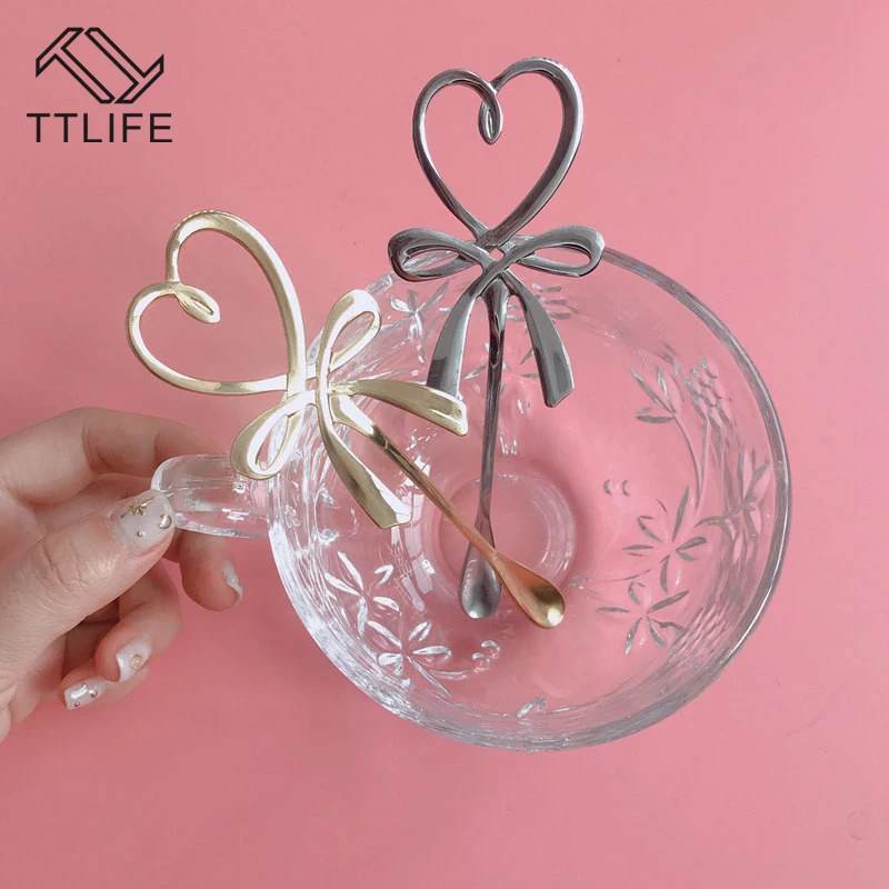 TTLIFE 1 шт. с бантиком дизайн кофе круглая ложечка из нержавеющей стали десерт, мороженое чайная ложка нежный сахар для чая супа ложка для перемешивания