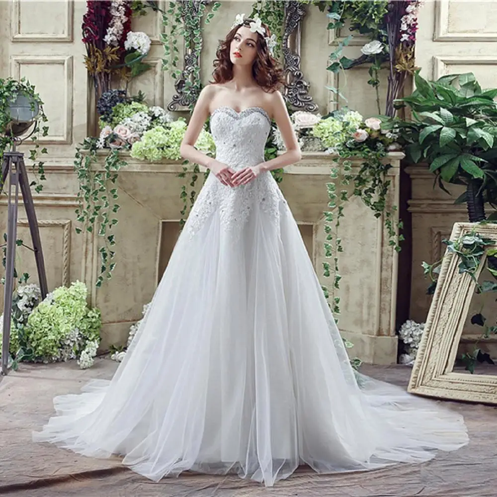 

2019 Beautiful A Line Beading Lace with Sweetheart Lace Up Vestido De Novia Princess Wedding Dresses Robe De Mariage Plus Size