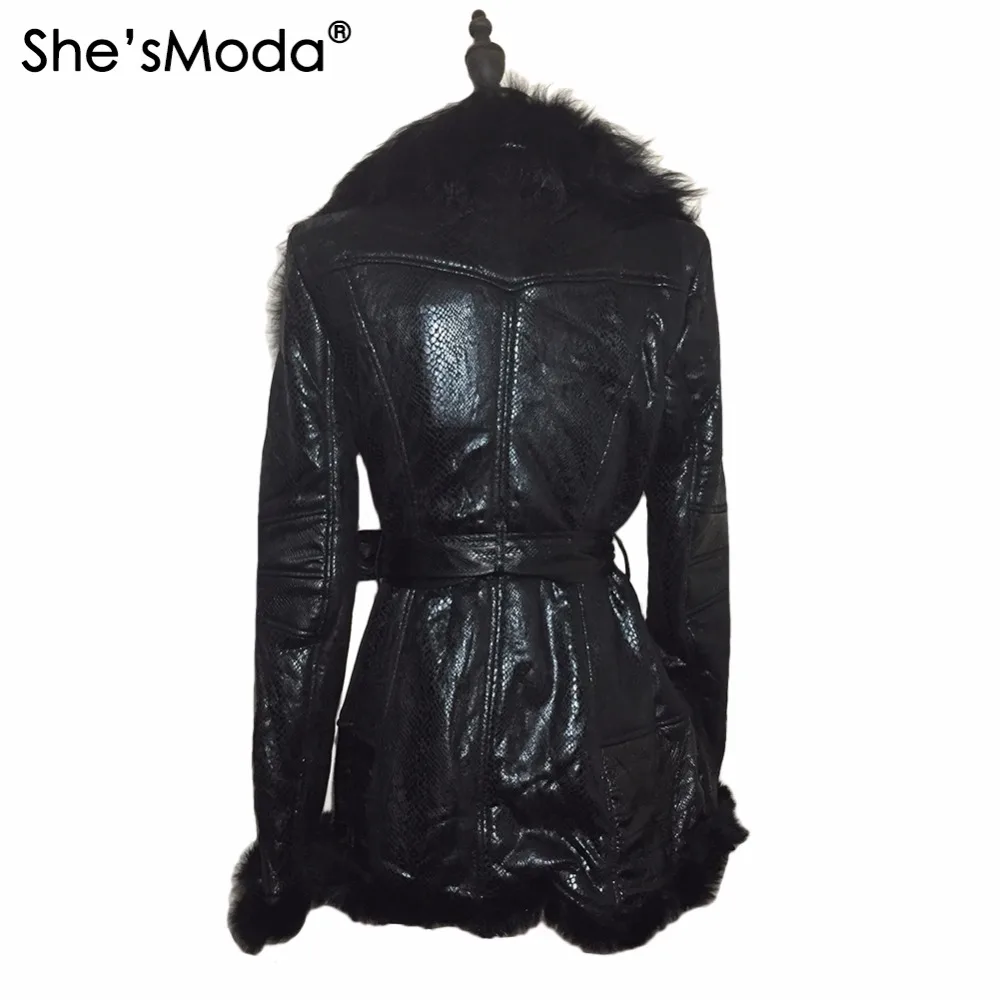 She'sModa с натуральным лисьим мехом из флиса с длинными рукавами и тонкий Для женщин на молнии пояса для пальто куртка размера плюс