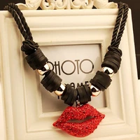 trendy bling bling sexy red lip pendant rope chain choker necklace for women dress accessories