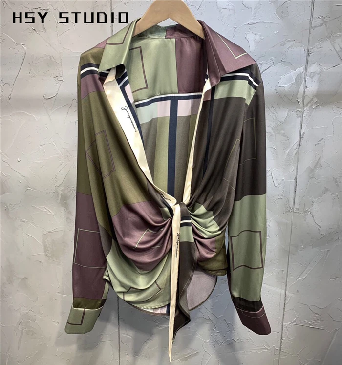 【HSY stuo】 2019 Осенняя новая трендовая женская рубашка с глубоким v образным вырезом