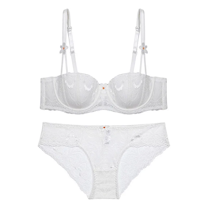 Varsbaby тонкий хлопок половина чашки мода сексуальное кружевное женское нижнее белье комплект цветочных бюстгальтеров - Цвет: white