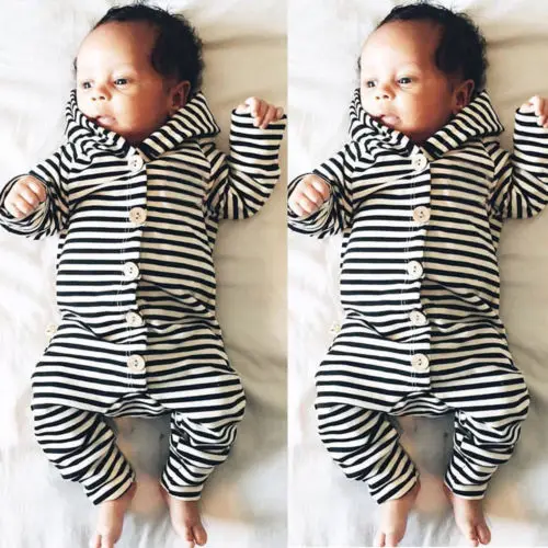 Комбинезон в полоску с капюшоном для новорожденных мальчиков и девочек