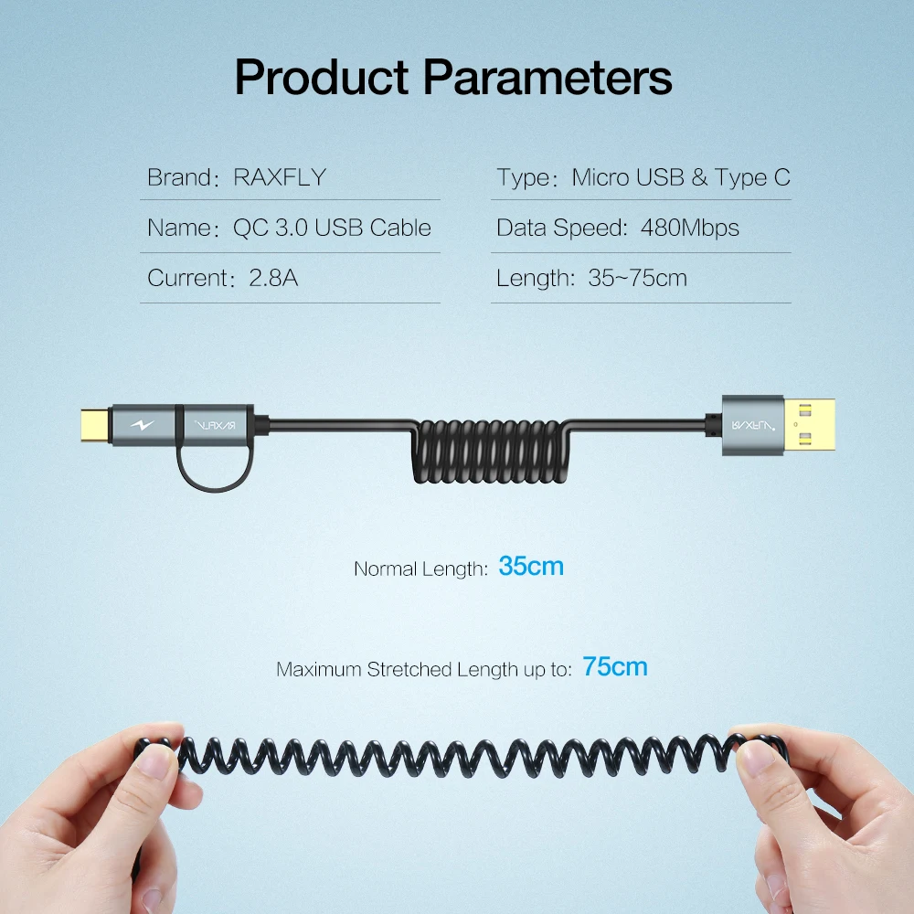RAXFLY 2 в 1 USB C QC3.0 type C кабель для Xiaomi Redmi Note 7 Быстрая Зарядка Весна usb type C Micro USB кабель для samsung S10