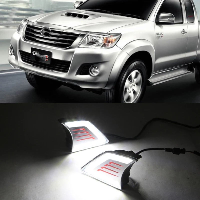 Автомобильный мигающий 1 комплект DRL для Toyota Hilux Vigo 2012 2013 светодиодный DRL Дневной ходовой светильник, противотуманная фара 12 В, автомобильный ходовой светильник s