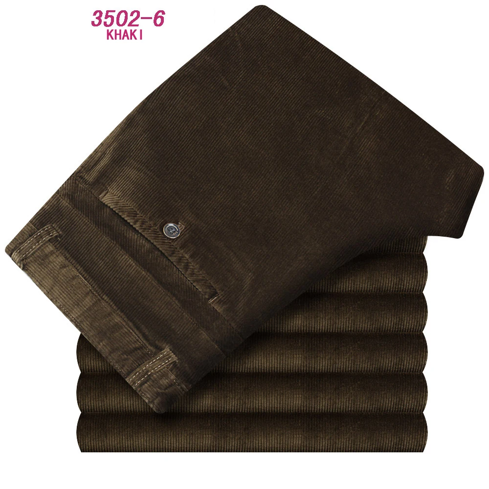 35026 khaki Осенние и зимние вельветовые брюки мужские деловые повседневные брюки свободные эластичные прямые брюки среднего возраста плотные вельветовые брюки - Цвет: 35026 khaki