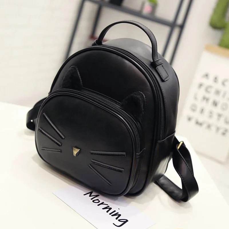 Черный Fzmбаи Mochila Mujer Ретро котенок шаблон Женский рюкзак корейская мода все-матч школьный рюкзак - Цвет: Черный