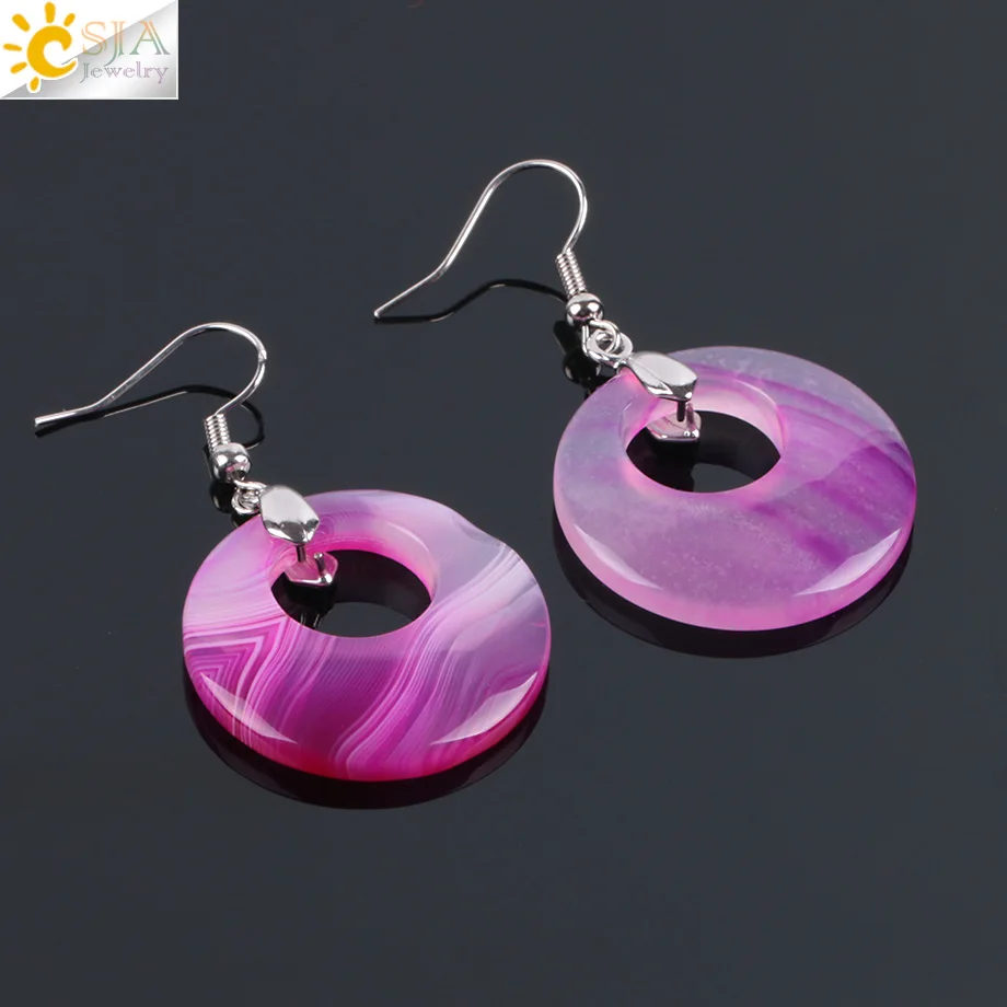 Rose Red Agate CSJA, 19 цветов, этнические, натуральный оникс, кристалл, камень, Женские Ювелирные серьги, полые, Круглый тигровый глаз, подвеска и серьги-подвески E499 - Окраска металла: Rose Red Agate