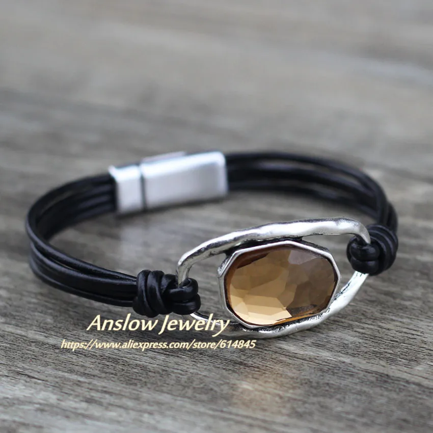 Anslow, дизайнер,, модное ювелирное изделие, амулеты, кристалл, натуральная кожа, браслет для женщин, леди, женский подарок, LOW0719LB - Окраска металла: Black Coffee