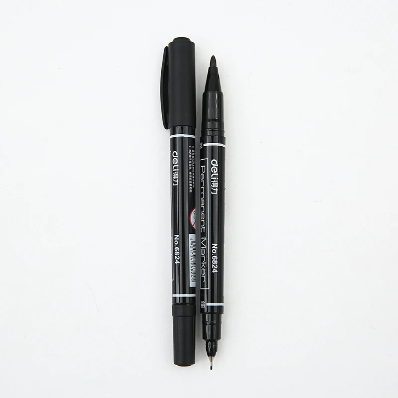 Deli 12pc Double Head Black Blue Red Permanent Markers - 1.0mm and 0.5mm - High-Quality and Long-Lasting Marker Pens image 2