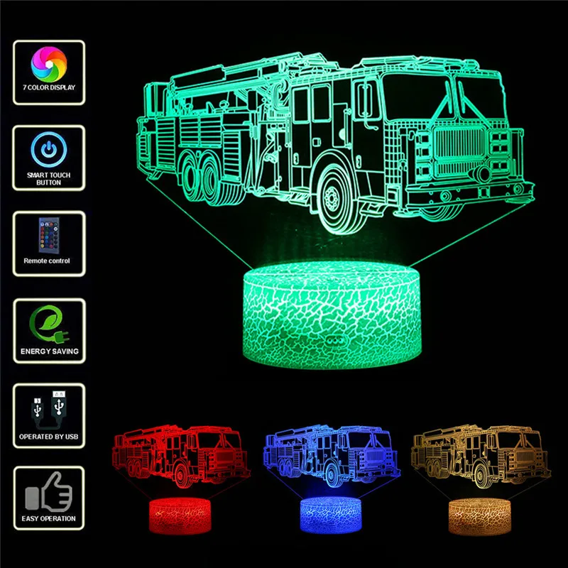 Пожарная машина форма лампа светодиодный 3D подсветкой Лампа оптический стол