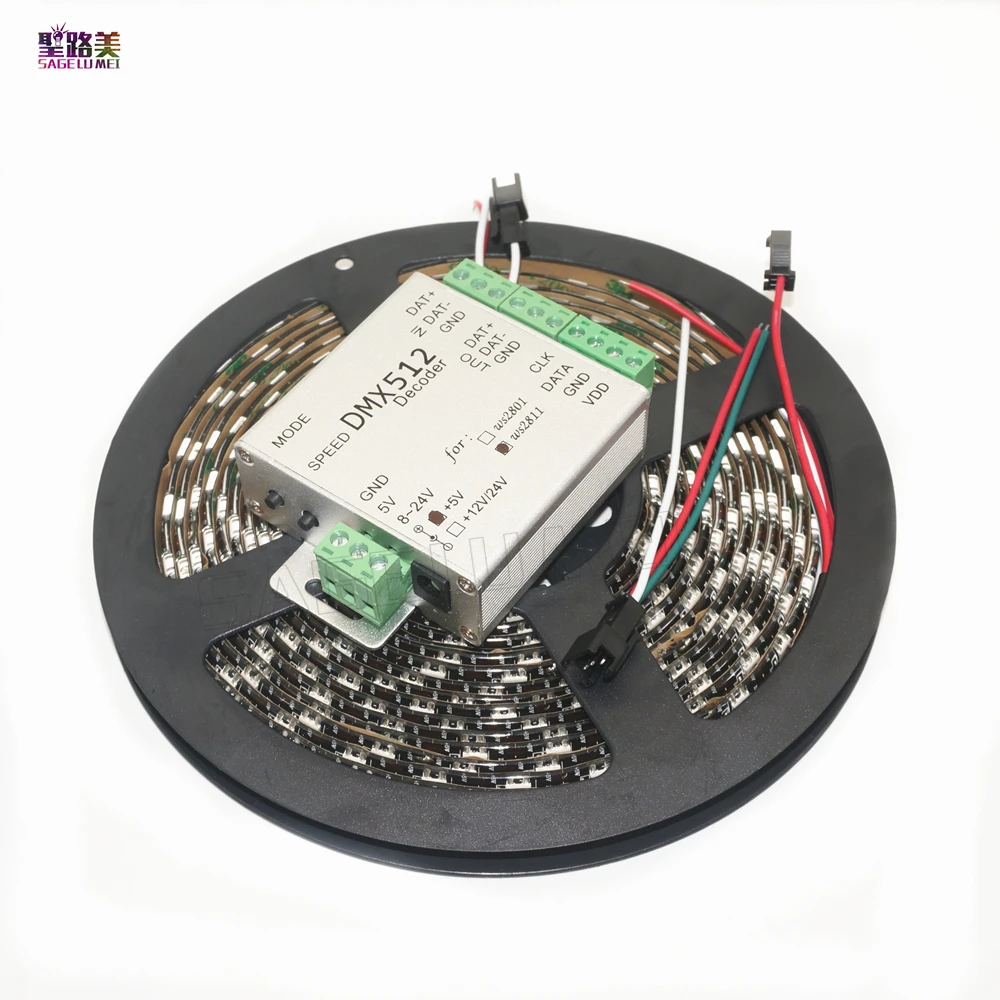 5 м/рулон DC5V WS2812B IP65 Водонепроницаемый 60 пикс./м индивидуально адресуемых 5050SMD RGB светодиодный цифровой полосы& DMX 512 контроллер