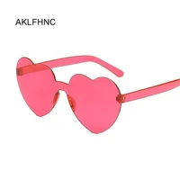 love heart shape sunglasses women rimless frame tint clear lens colorful sun glasses female red pink yellow shades travel