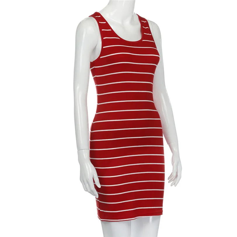 2018 летнее платье для женщин без рукавов Бандажное мини Femme В Полоску Вечернее