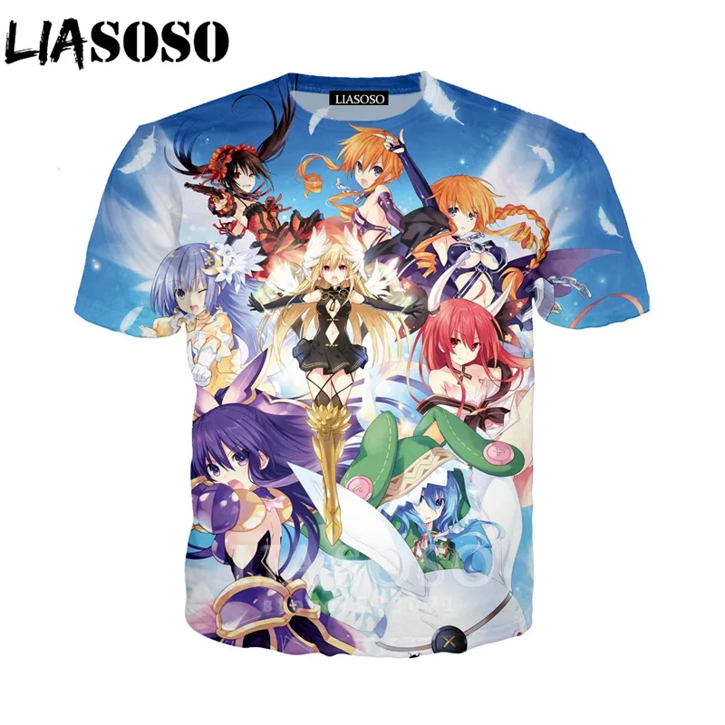 LIASOSO Summer New Fashion Men Women Sweatshirt 3D Print Anime Date a Live T Shirt Short Sleeve Top Harajuku Pullover A217-03 | Мужская