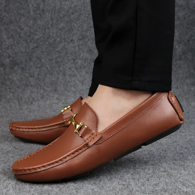 Italian Mens Shoes Casual Brands Slip On Formal Luxury Men Loafers Moccasins Genuine Leather Brown Driving | Обувь