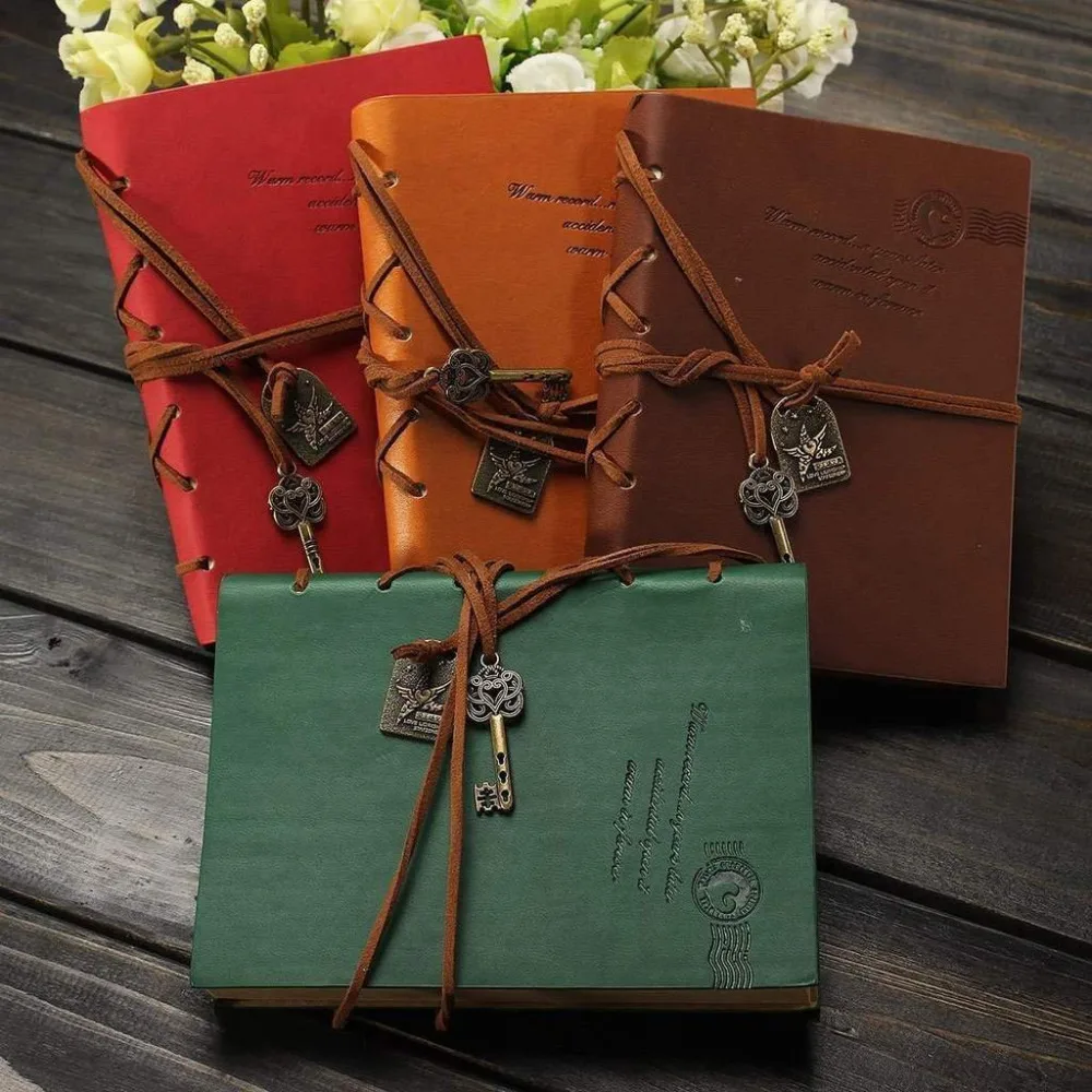 Дневник с клавишами в стиле ретро классический кожаный блокнот (красный)|leather bound