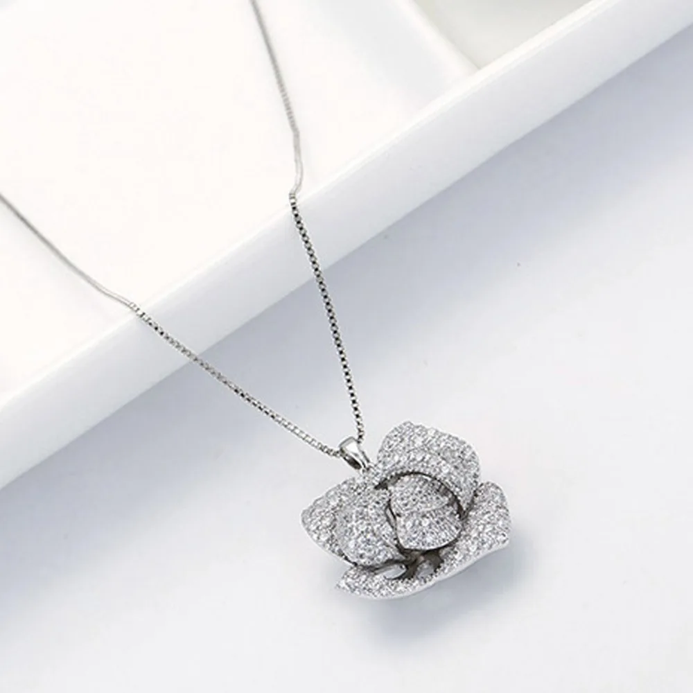 Подарочные романтические серьги и подвеска LUOTEEMI в виде Розы ожерелье AAA +