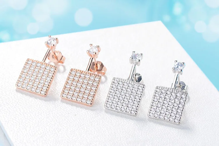 Горячая распродажа Оптовая продажа 2017 Новый геометрический дизайн Блестящие цирконы 925 стерлингового серебра серьги-гвоздики для женщин Ювелирный подарок с доставкой.