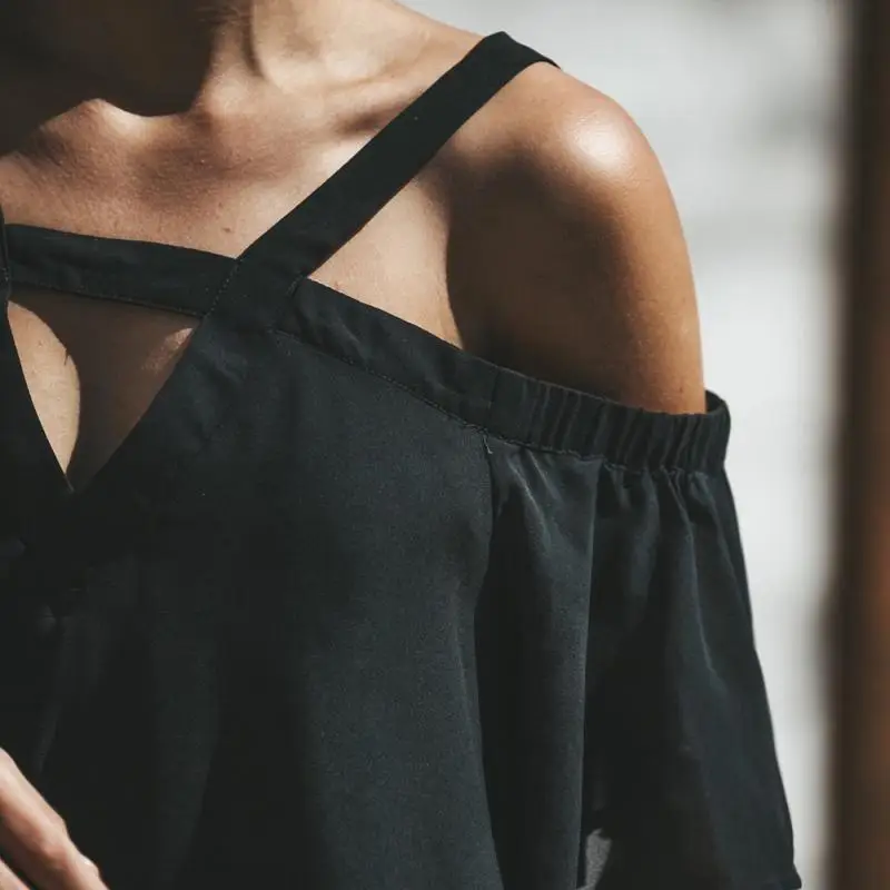 Женская шифоновая блузка с открытыми плечами асимметричная эластичная