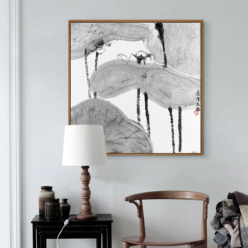 HAOCHU Классическая Ретро китайская живопись Черный Белый Лотос цветок пруд