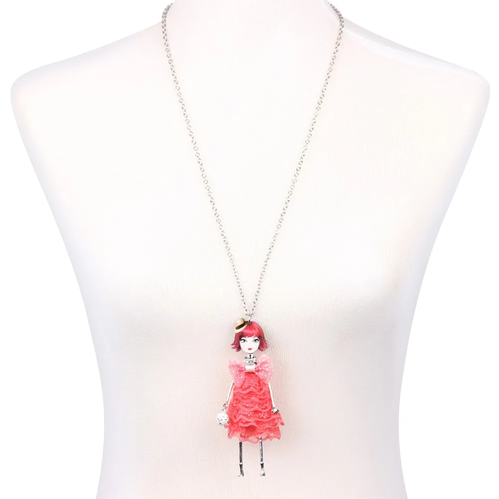 WEVENI Original Fabric Dress Adorable Doll Necklace Pendants Long Alloy Chain Collar Hot Trendy Jewelry Wholesale For Women | Украшения и