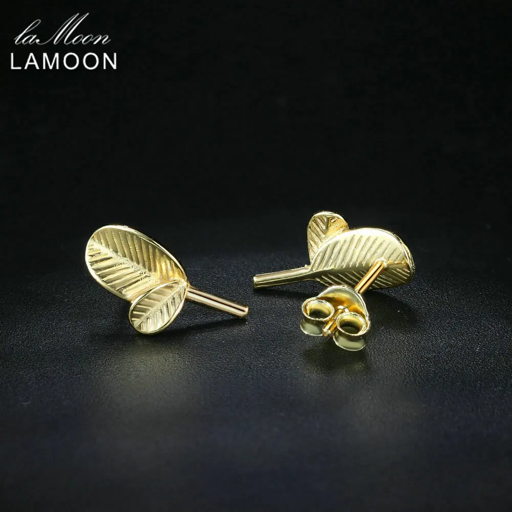 LAMOON 100% 925 пробы серебряные серьги яркие листья с текстурой цвета: золотистый