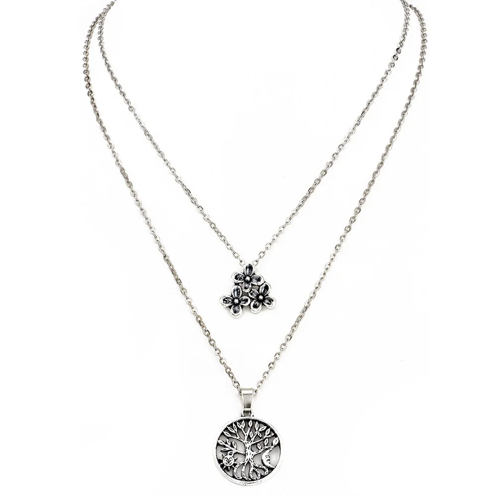 Flower Long Pendant Necklace for Women Fashion Layered Tree Choker Necklaces Bohemian Silver Color Collier Femme Jewelry | Украшения и